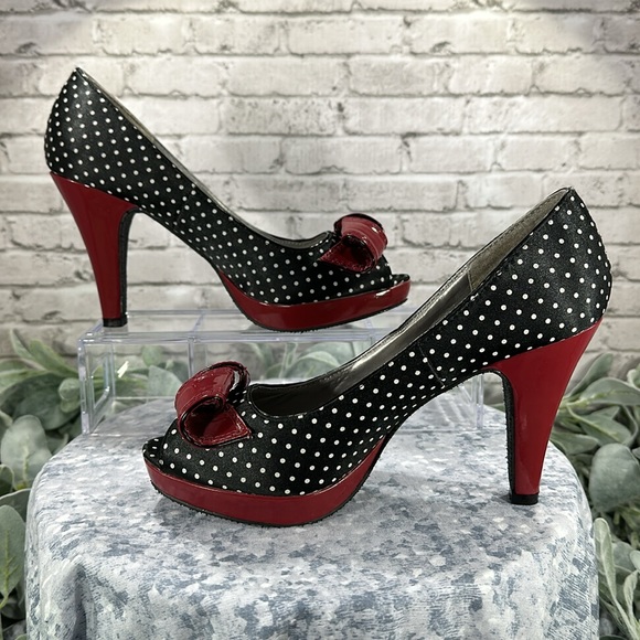 Madden Girl Kiarra Polka Dot Peep Toe Red Patent Retro Heels Women’s 8M❤️VGUC❤️ - Picture 5 of 10